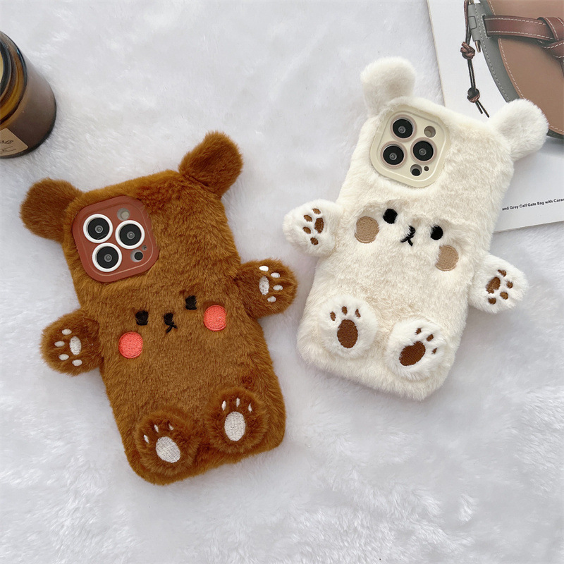 Korean 3D Cartoon Bear Fluffy  - đánh giá và giá Apple Iphone 15 Pro Max